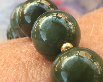 Imperial Green Jade Bracelet, Certified Natural Myanmar Jadeite, 13mm Bead