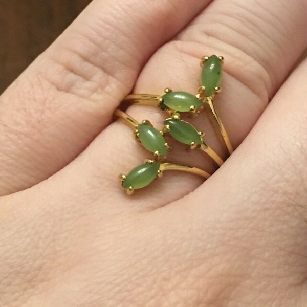 Size 6 18K Gold GF Nephrite Jade Ring 5-Stones Set in  Vintage Fantastic!