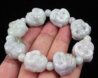Huge Lavender or Black Jadeite Jade Buddha Bracelet Fits Wrist 6.5 to 9 inch Unisex, Man Jewelry!