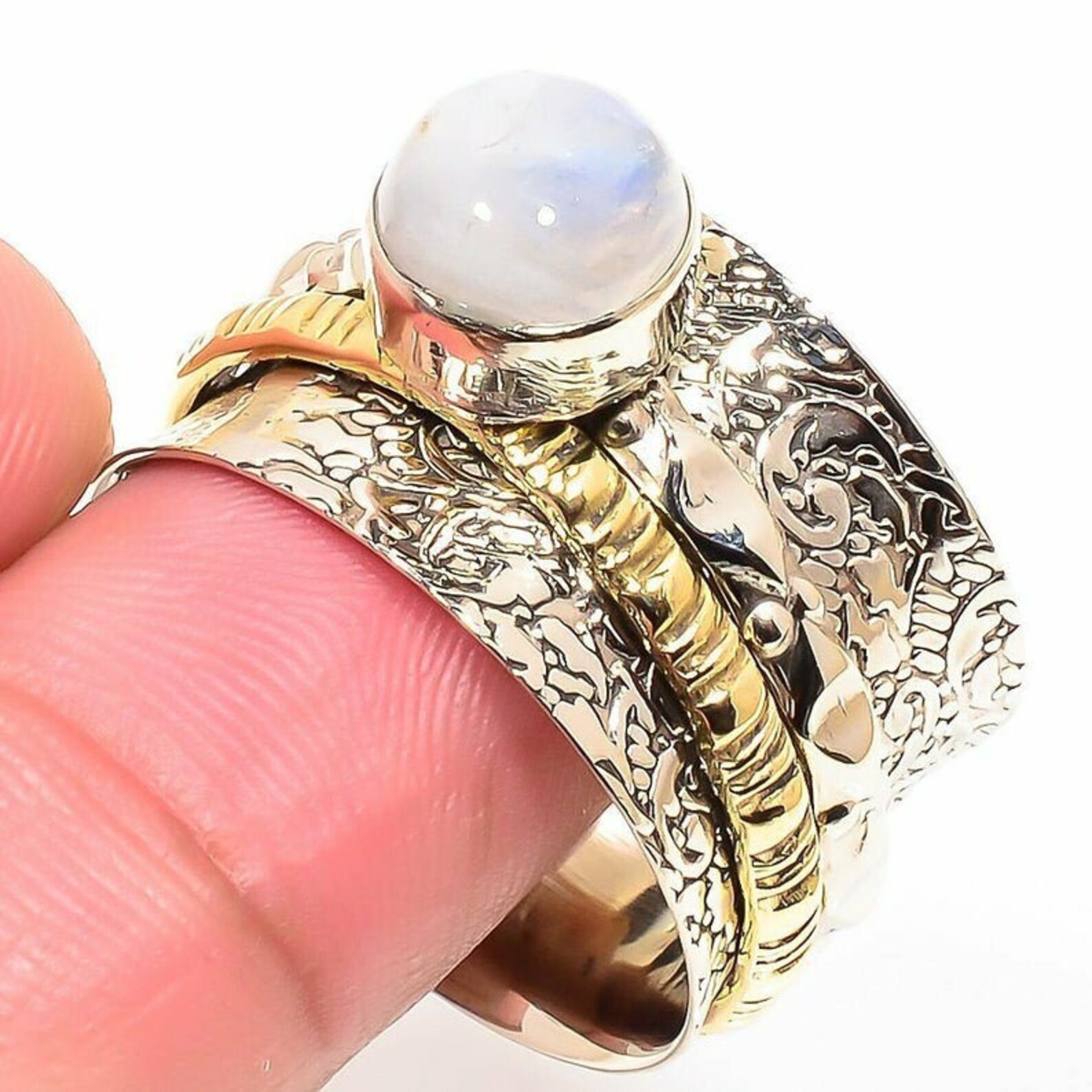 Sz10.25 Wide Moonstone Band Slider Ring in Silver 2tone Etsy