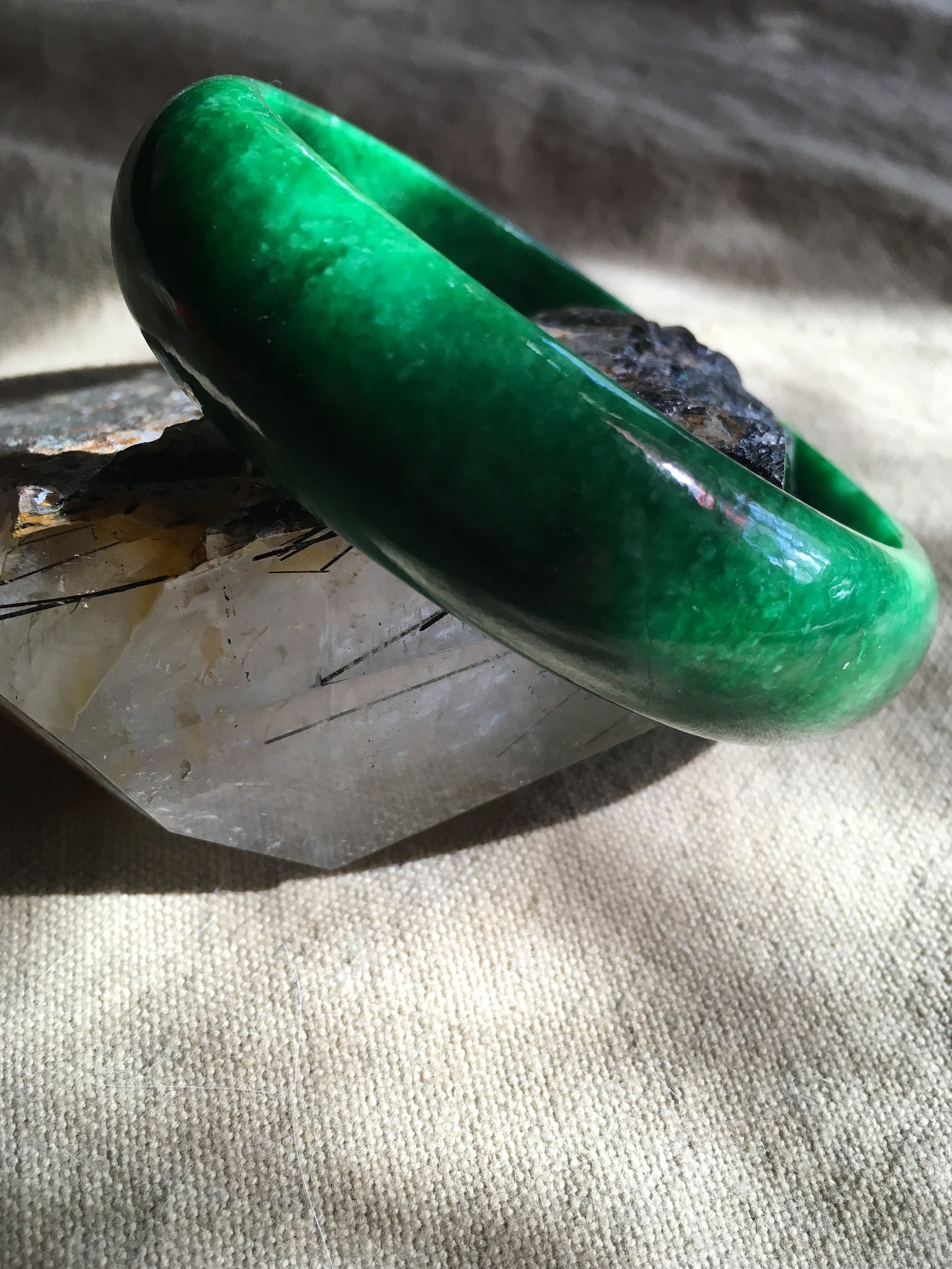 62.53 Mm Spinach Green Jadeite Bangle Bracelet 421 Thick Etsy