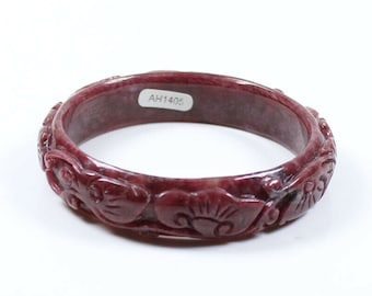 60mm Jadeite Lotus Flower Wine Red Burgandy Hand-carved Jade Bangle #405