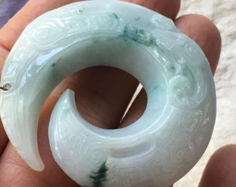 Huge Lavender Green Moss Hand-carved Jadeite Stunning Maori Koru Design! Ct Pendant Unisex #502