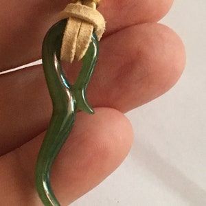 Nephrite Jade Ruyi Natural Hand-carved Elegant Design on Light Tan 18&quot; Adjustable Leather Suede Necklace Unisex