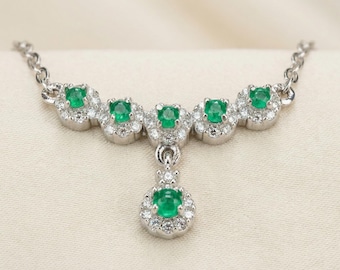 Green Crystalline Tanzanite Necklace 6-Stone Set in Sterling Silver 18"