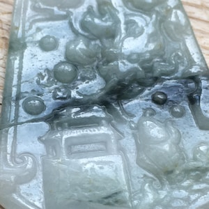 Grade A Icy Light Green Moss in Snow Jadeite Landscape Pendant Unique