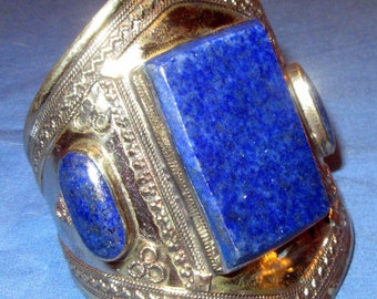 Cuff Lapis Lazuli Square (Huge) OR Heart Bracelet, White Moonstone Cuff Bracelet, 2 Ring Styles ALL Unisex Adjustable
