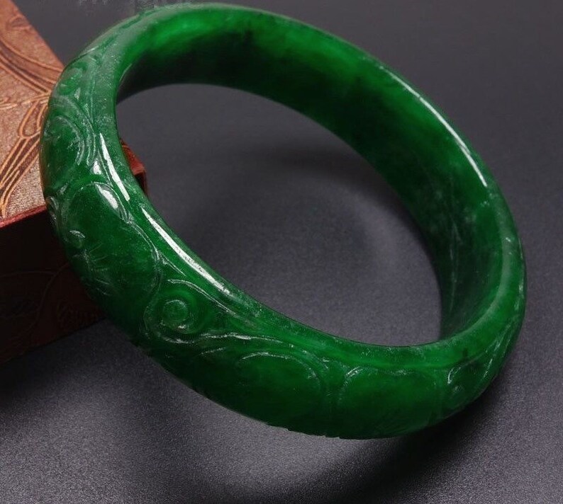 59mm Emerald Hand-carved Green Jadeite Jade Bangle Bracelet - Etsy