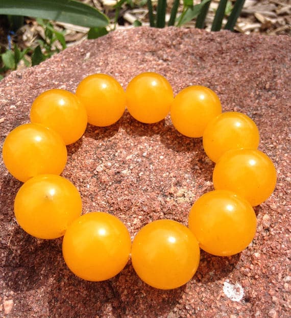 100/% Natural jade Stone Yellow Jade 20mm Bead Beads Bangle Stretchy Bracelet New
