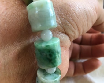Natural Green Jadeite Beaded Bracelet with Gem Certificate (7-7.5 inch)