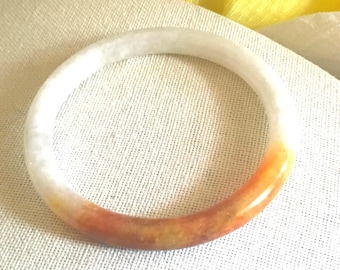 55.82 mm Stunning Orange Yellow White Cloud Rare Princess Round Cut Jadeite Jade Bangle  #369