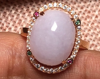 Exquisite! Pink Lavender Jadeite Jade Gem Certified Ring Set in Sterling US Size Adjustable Never Worn #961