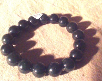 Black Nephrite Jade Certified Bangle Bracelet 10mm Beads 2 Options
