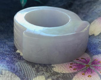 Sz12.45 Ring Red Carpet Worthy Purple Lavender White Hand-carved Jadeite Jade Saddle Design   #224 160Ct