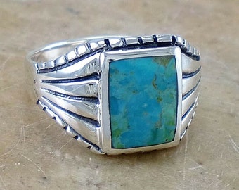 Size 11 Handsome!  Handmade SouthWest Turquoise and 925 Sterling Ring Very Fine Turquoise