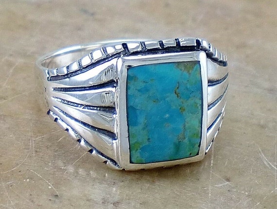 Size 11 Handsome!  Handmade SouthWest Turquoise a… - image 1