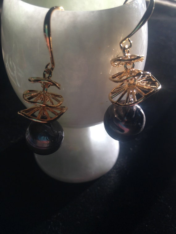Baroque Tahitian Large Gold Swirl Earrings!