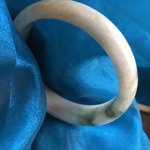 56mm Moss in the Snow, Green Flower Grade A Jadeite Bracelet Bangle 100% Natural Untreated #504c