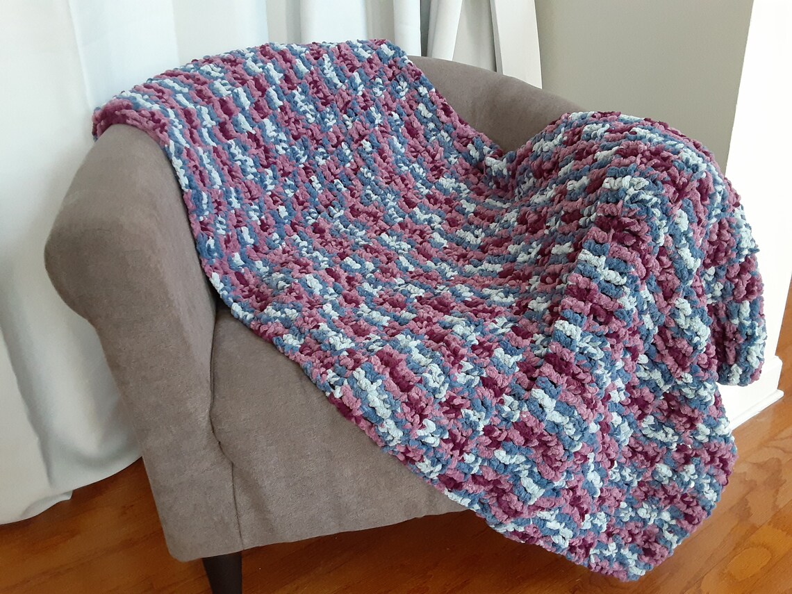 Crochet Blue Multicolor Throw, Crochet Blanket, Warm Blanket, Soft