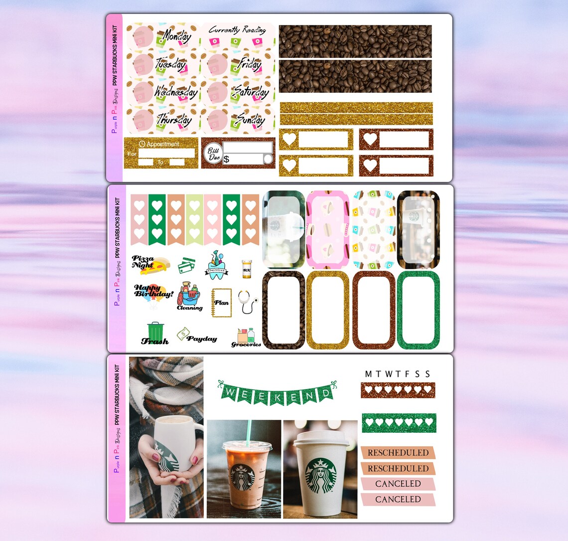 Starbucks Coffee Planner Stickers Print Pression Weeks Weekly Kit Etsy