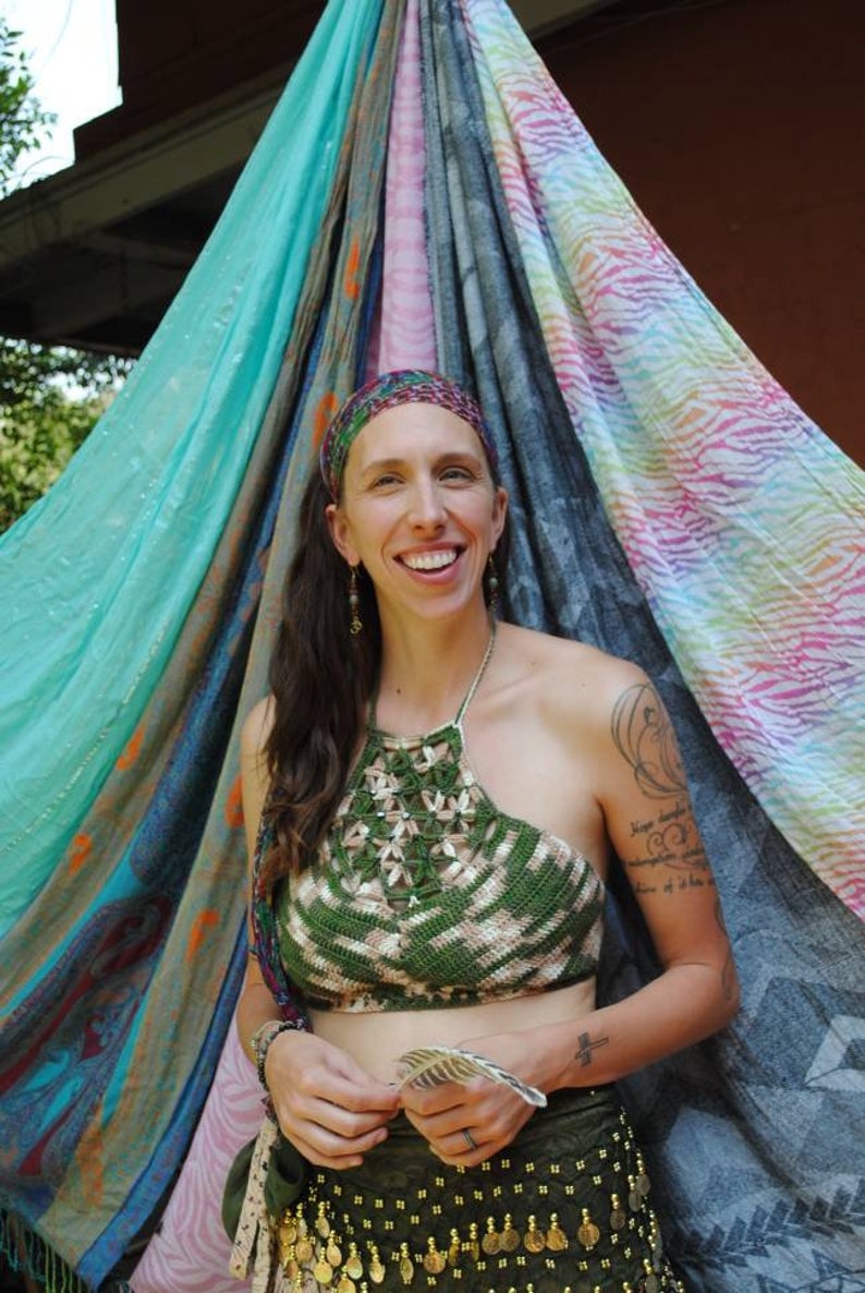 Sage Ombre Wild Flower of Life crochet halter top whematite