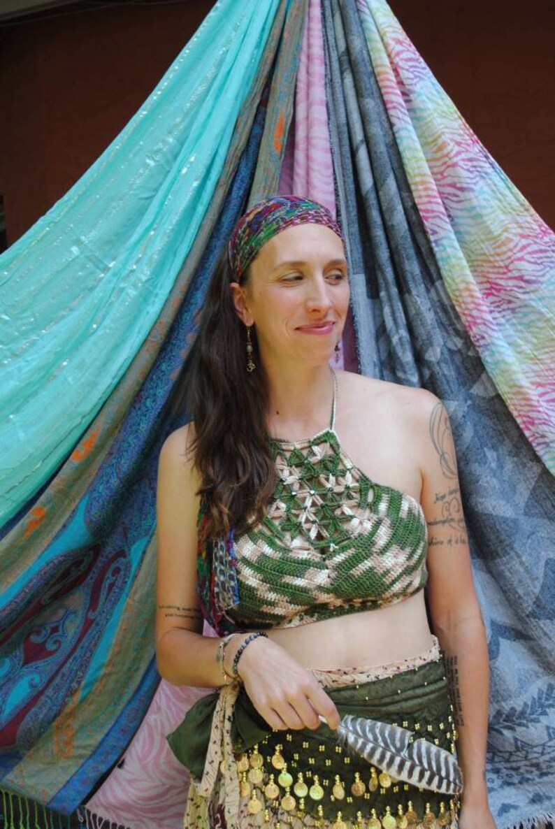 Sage Ombre Wild Flower of Life crochet halter top whematite