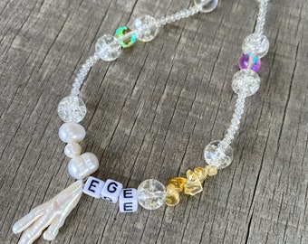 Personalised Name Necklace, Letter Necklace, Gemstone Jewelry, Beaded Necklace, Coloful Jewelry, Message Necklace, Word Accessory