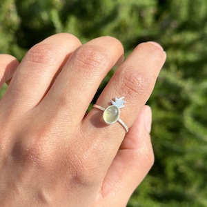Pineapple Jewelry, Gemstone Ring, Silver Ring, Prehnite Ring, fruit jewelry, Green Ring, Adjustable ring, metalsmith jewelry, silversmith