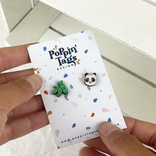 Wooden earrings: Panda and Bamboo