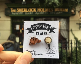 Wooden EARRINGS, laser cut: SHERLOCK HOLMES