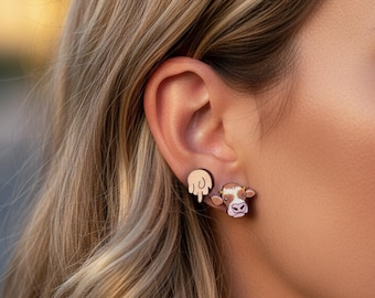 Wooden Earrings: Cow