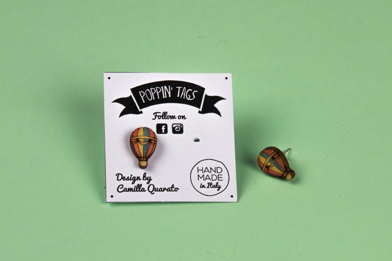 Wooden and Steel EARRINGS hypoallergenic HotAirBALLOON laser cut