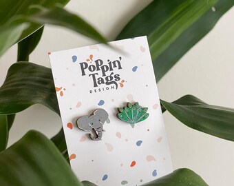 Wooden earrings: Elephant and Peacock
