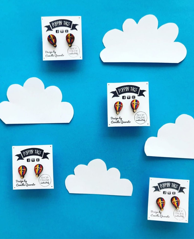 Wooden and Steel EARRINGS hypoallergenic HotAirBALLOON laser cut