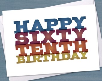 Funny 70th Birthday Card, Colourful Typeface