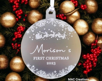 Personalised Christmas Ornament Decoration - My First Christmas - Newborn - Infant - Baby - Acrylic or Wood Wooden Name Bauble -