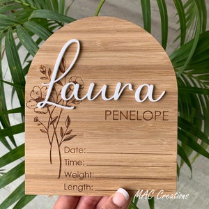 Wooden Birth Details Plaque - New Baby - Birth Announcement, Baby Name Plaque, Baby Arrival Sign, Arch Gift, Nursery Decoration, Newborn