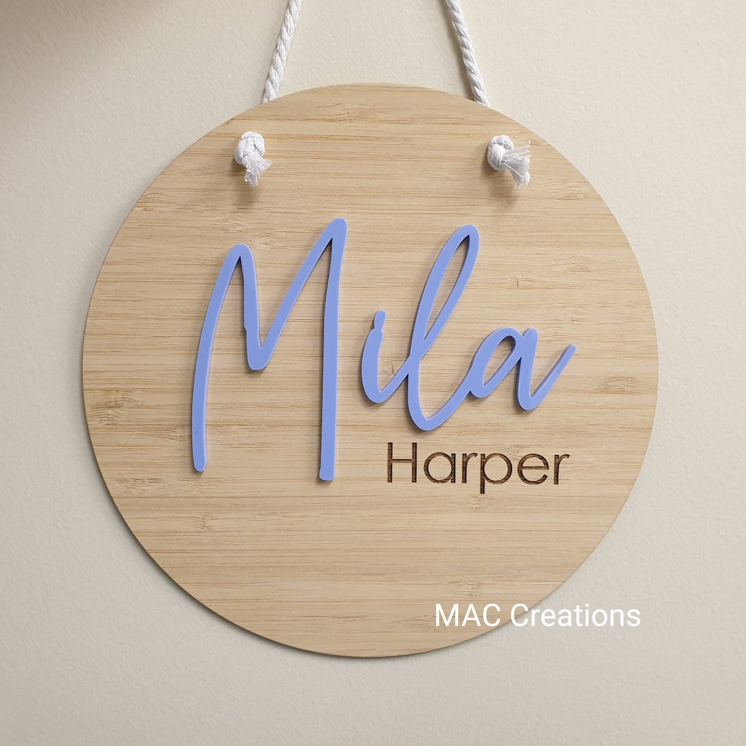 Custom Wooden and Acrylic Name Sign - Birth Announcement Plaque ...