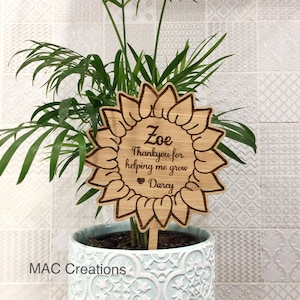 Personalised Teacher's Gift - Bamboo Wooden Or Clear Acrylic Planter/Plant Sticks - any names