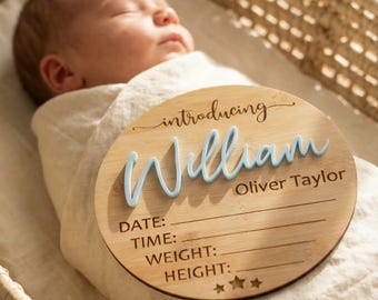 Wooden Birth Details Plaque - New Baby - Birth Announcement, Baby Name Plaque, Baby Arrival Sign, New Baby Gift, Nursery Decoration, Newborn
