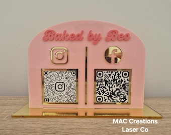 QR Code Acrylic Business Sign | UV Printed | Instagram Facebook Social Media Sign for Salon Beauty Hairdresser Cafe QR code display stand