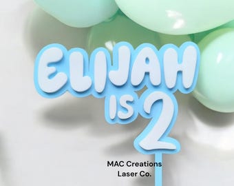 Double Layered Acrylic Name and Age Birthday Cake Topper – Custom Colours -