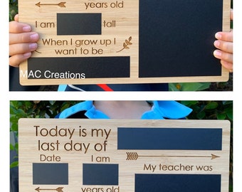 Double Sided - First Day/Last Day School Board - Laser Engraved Bamboo with Chalkboard sections - Design 3