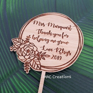 Personalised Teacher's Gift - Bamboo Wooden Or Clear Acrylic Planter/Plant Sticks - any names