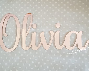 Personalised Acrylic or Wood Name Wall Plaque Sign -nursery Baby kids room decor - gold mirror - rose gold - pastel - bamboo - name sign