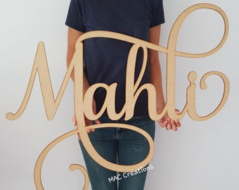 MDF Wooden Name Plaque - Small to Jumbo Sizing - Raw or Painted - Wood Wall Name Cut-Out