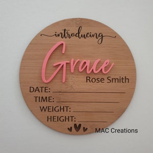 Wooden Birth Details Plaque - New Baby - Birth Announcement, Baby Name Plaque, Baby Arrival Sign, New Baby Gift, Nursery Decoration, Newborn