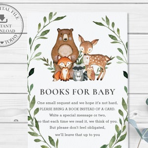 Woodland Bring a Book Card, INSTANT DOWNLOAD, Rustic Greenery Forest Animals Baby Shower, Books for Baby Pdf Imprimable, INSTANT Download WG7