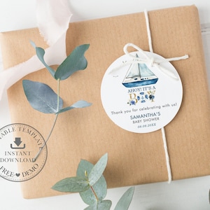 MODELLO MODIFICABILE, Etichetta circolare nautica Ahoy It's a Boy 2", Baby Shower Grazie Adesivo Bomboniere Tag Pdf stampabile, Download immediato, NT2