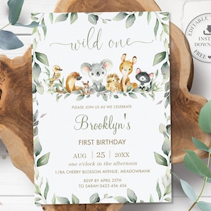 Greenery Australian Animals Birthday Invitation, EDITABLE TEMPLATE 1st Birthday Cute Koala Invite Gender Neutral Boy Girl Printable Pdf, AU5
